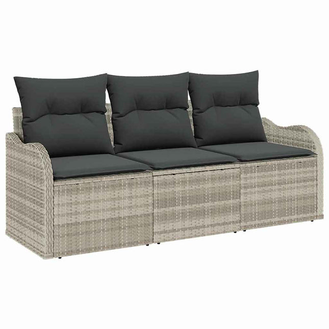 Havesofa Sæt med pude 3 pcs Lysegrå polyrattan