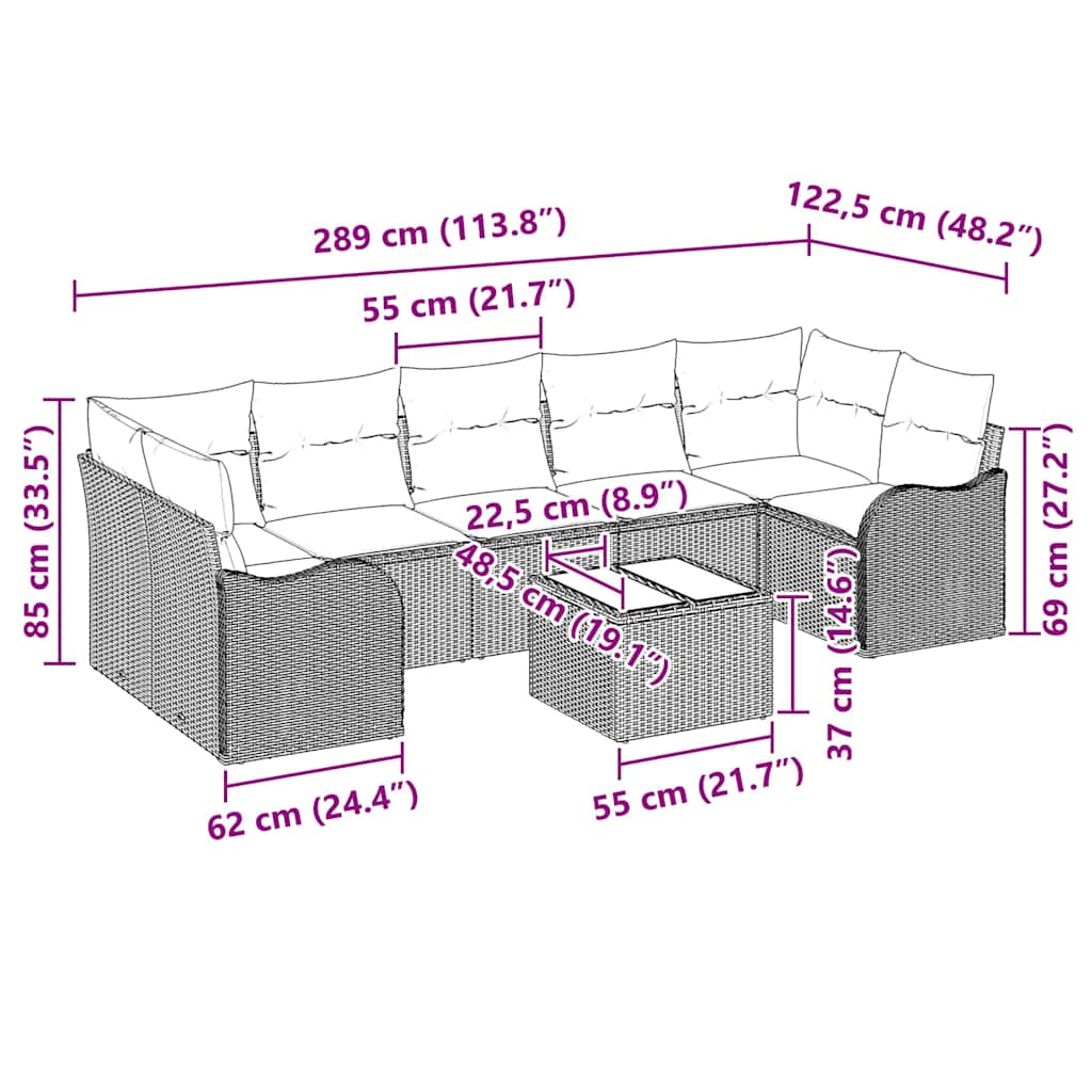Havesofa Sæt Brun 55 x 55 x 37 cm polyrattan