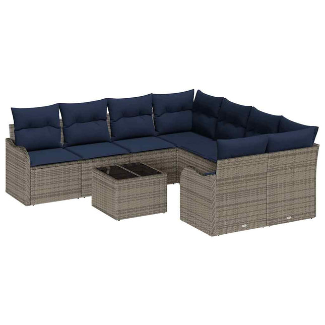 Havesofa Sæt 9 stk. 8-Antal sæder Grå polyrattan