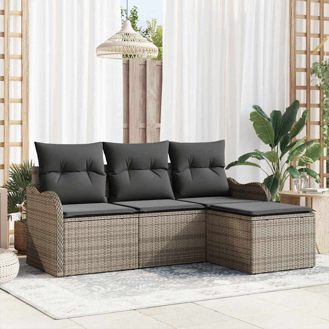 Havesofa Sæt med pude 4 pcs Grå Poly rattan