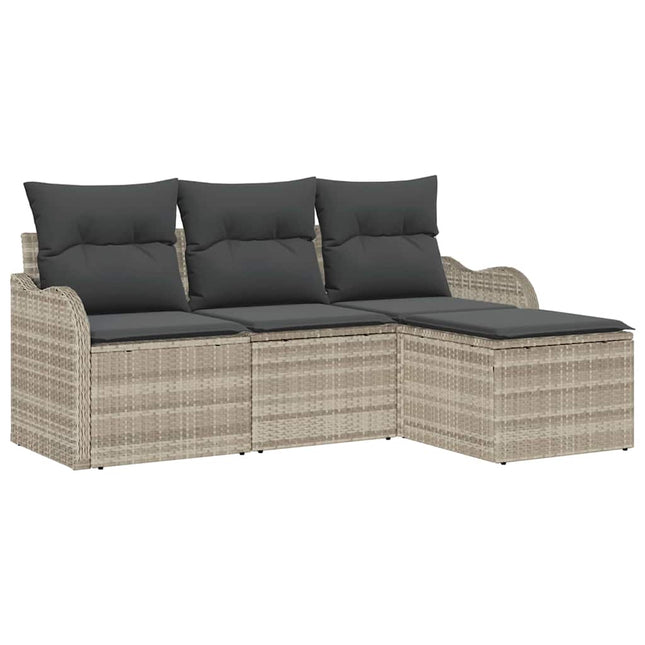 Havesofa Sæt med pude 4 pcs Lysegrå Poly rattan