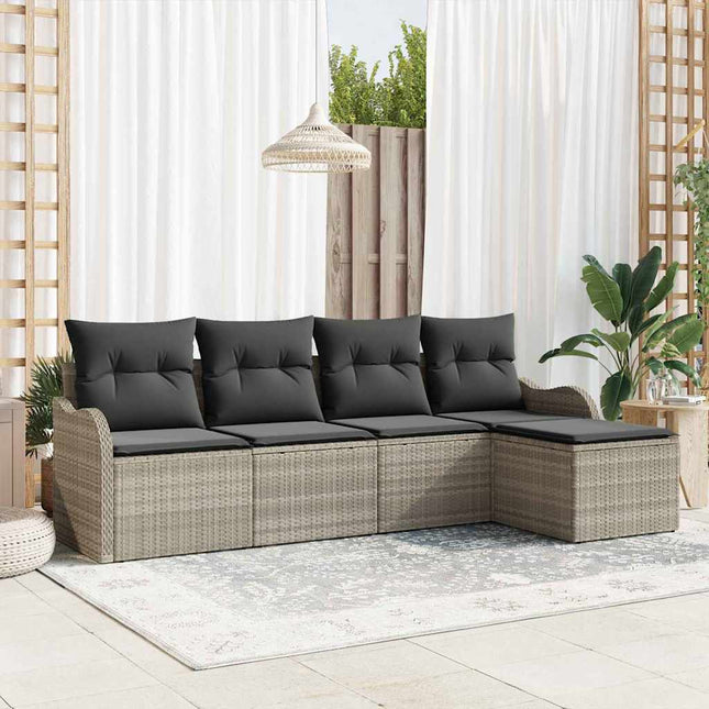 Havesofa Sæt 5 pcs Lysegrå polyrattan