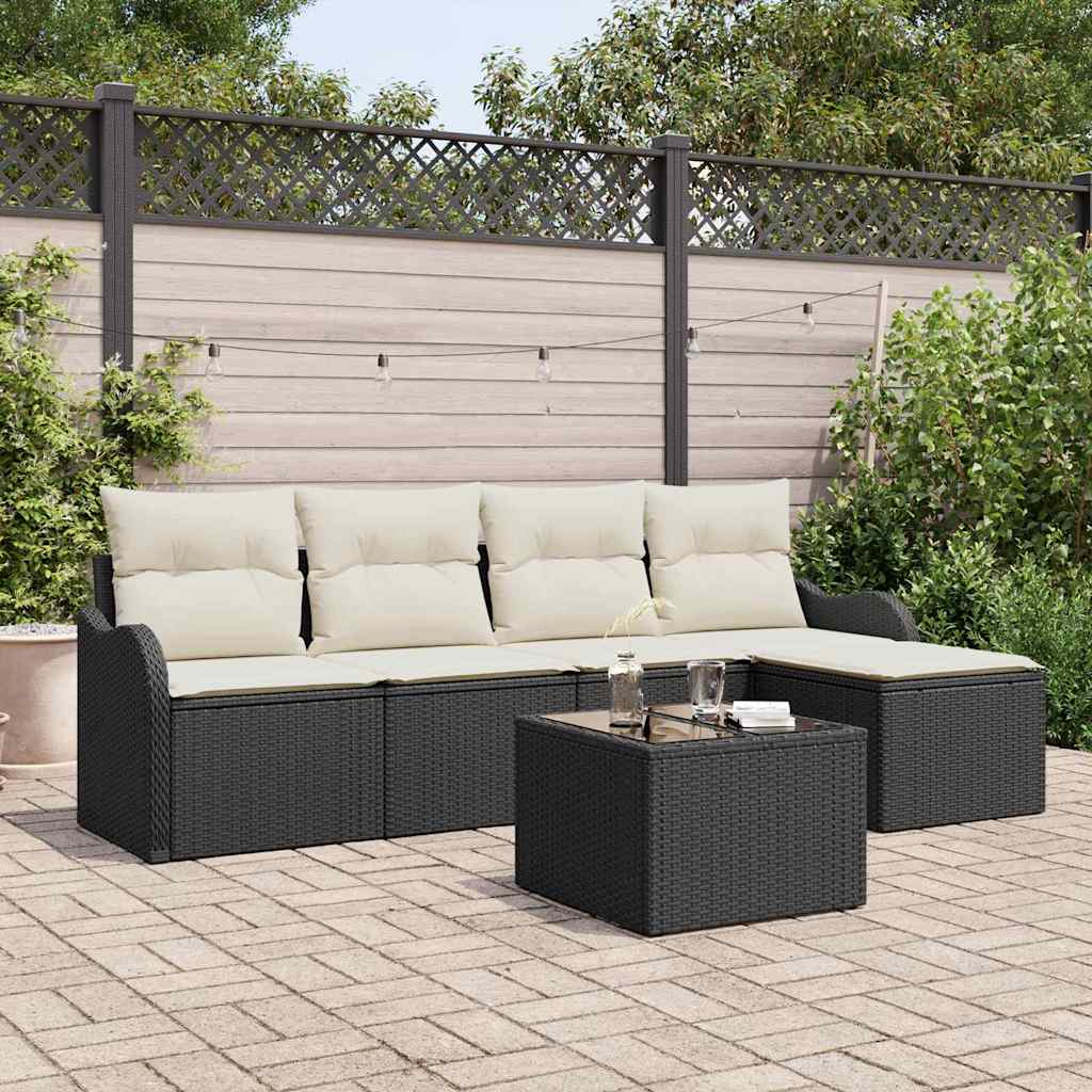 Havesofa Sæt 6 pcs Sort polyrattan