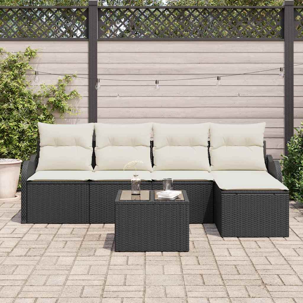 Havesofa Sæt 6 pcs Sort polyrattan