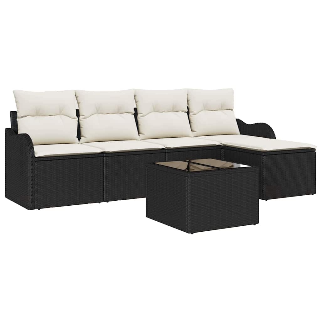 Havesofa Sæt 6 pcs Sort polyrattan