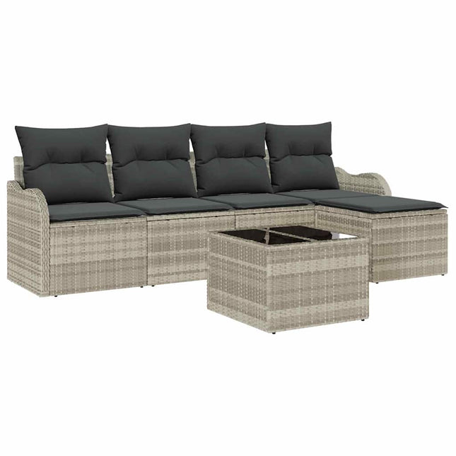 Havesofa Sæt 6 pcs Lysegrå polyrattan