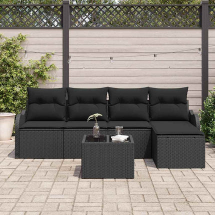 Havesofa Sæt 6 pcs Sort polyrattan