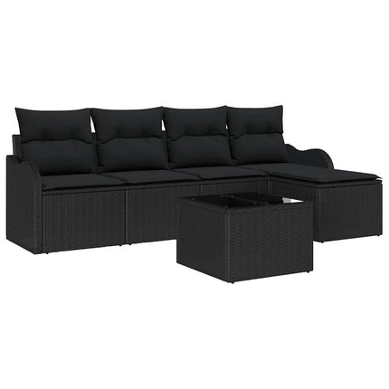 Havesofa Sæt 6 pcs Sort polyrattan