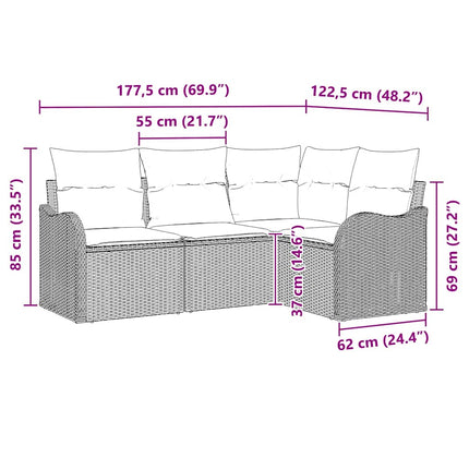 Havesofa Sæt 4 stk. Sort polyrattan