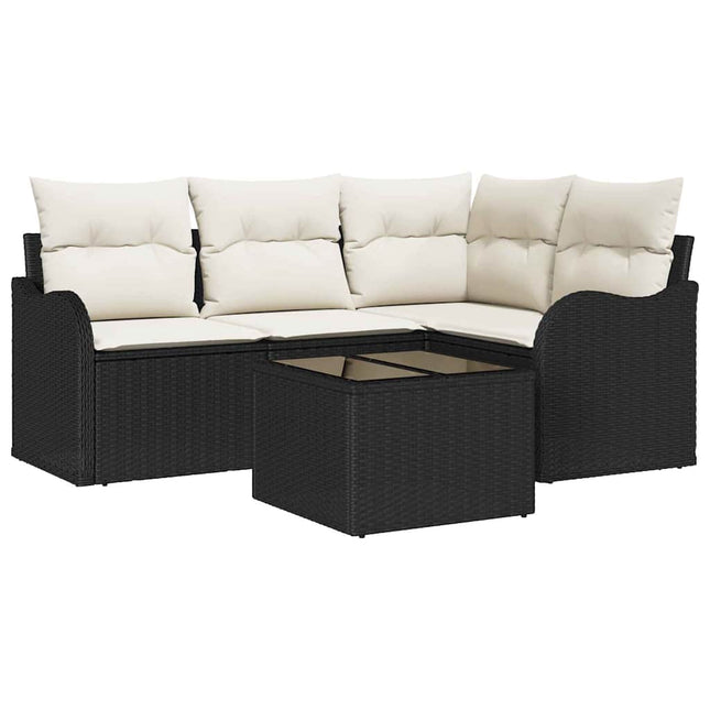 Havesofa Sæt 5 stk. Sort polyrattan