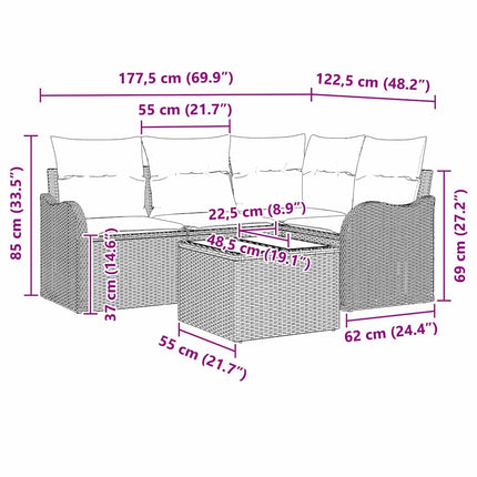 Havesofa Sæt 5 stk. Beige polyrattan