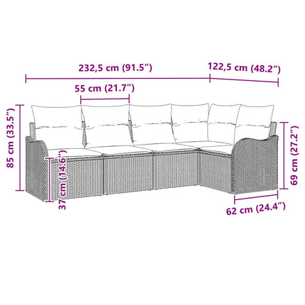Havesofa Sæt 5 pcs Brun polyrattan