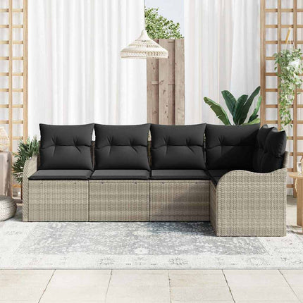 Havesofa Sæt med pude 5 pcs Lysegrå Poly rattan
