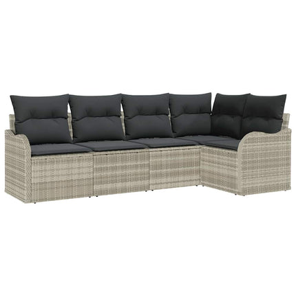 Havesofa Sæt med pude 5 pcs Lysegrå Poly rattan