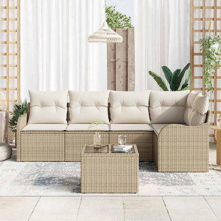 Havesofa Sæt med pude 6 pcs Beige Poly rattan