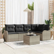 Havesofa Sæt med pude 6 pcs Lysegrå Poly rattan