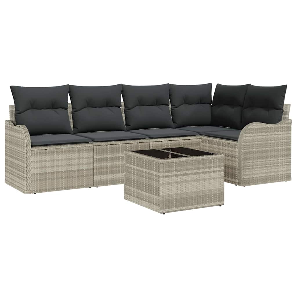 Havesofa Sæt med pude 6 pcs Lysegrå Poly rattan