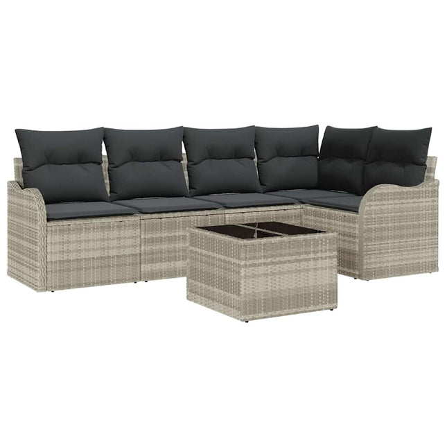 Havesofa Sæt med pude 6 pcs Lysegrå Poly rattan