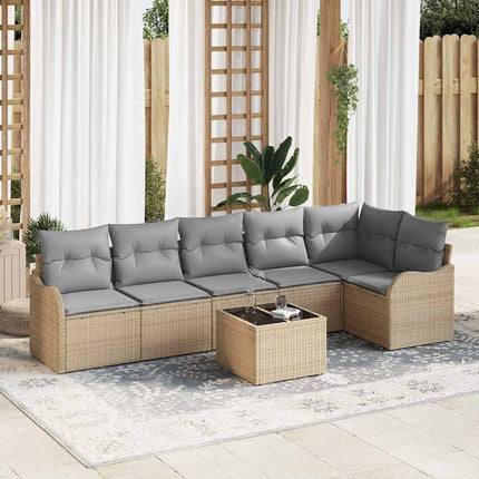 Havesofa Sæt 7 pcs Beige polyrattan