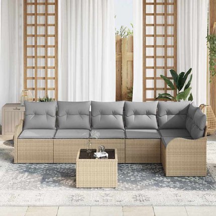 Havesofa Sæt 7 pcs Beige polyrattan