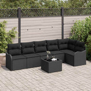 Havesofa Sæt 7 pcs Sort polyrattan