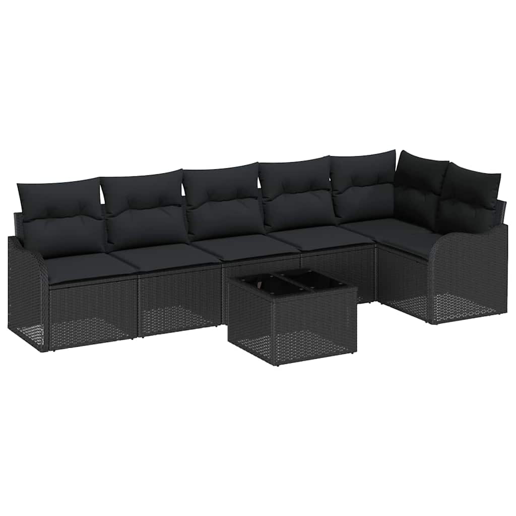 Havesofa Sæt 7 pcs Sort polyrattan