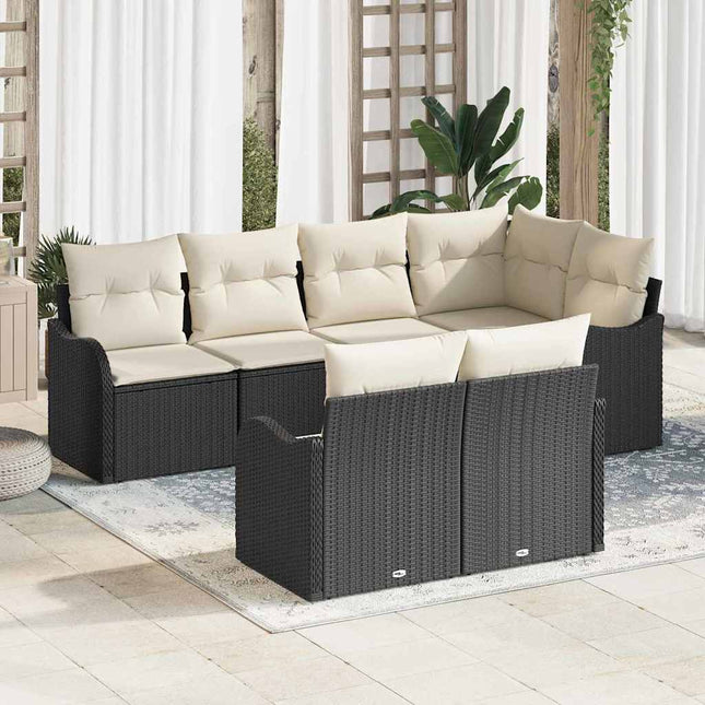 Havesofa Sæt 7 stk. Sort polyrattan