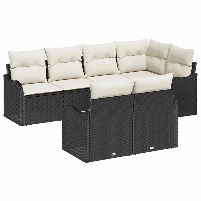 Havesofa Sæt 7 stk. Sort polyrattan
