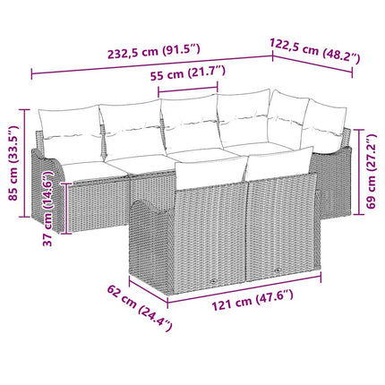 Havesofa Sæt 7 stk. Sort polyrattan