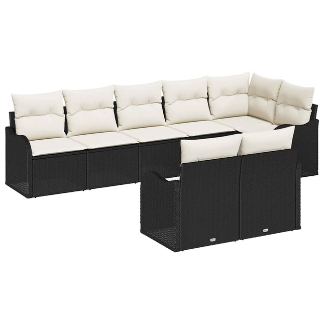 Havesofa Sæt 8 pcs Sort polyrattan
