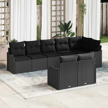 Havesofa Sæt 8 pcs Sort polyrattan