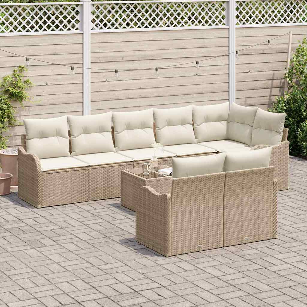 Havesofa Sæt 9 pcs Beige polyrattan