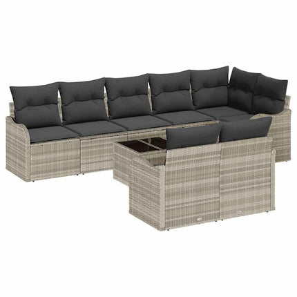 Havesofa Sæt 9 pcs Lysegrå polyrattan