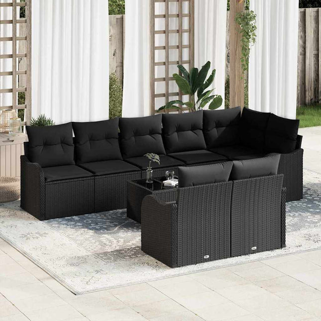 Havesofa Sæt 9 pcs Sort polyrattan