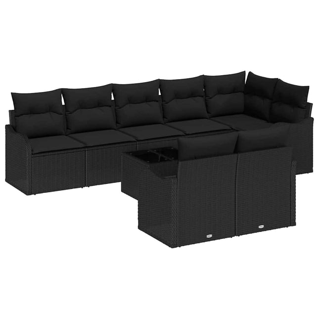 Havesofa Sæt 9 pcs Sort polyrattan