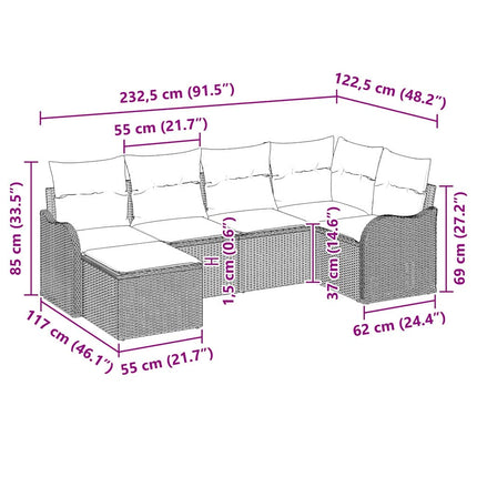 Havesofa Sæt 6 stk. Sort polyrattan