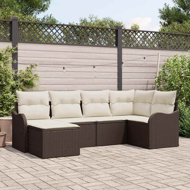 Havesofa Sæt med pude 6 pcs Brun Poly rattan