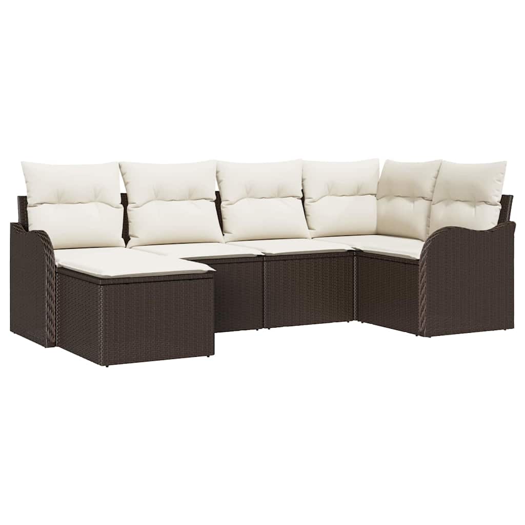Havesofa Sæt med pude 6 pcs Brun Poly rattan