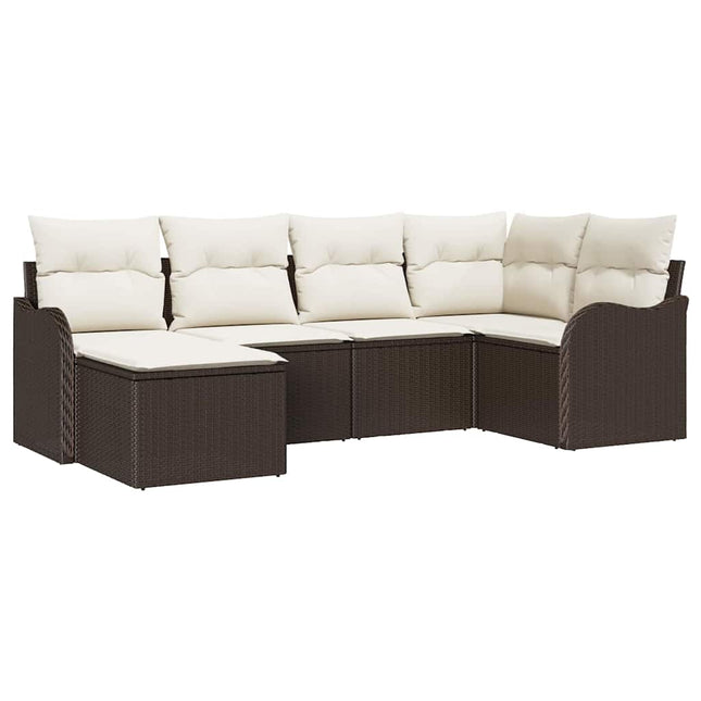 Havesofa Sæt med pude 6 pcs Brun Poly rattan