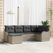 Havesofa Sæt med pude 6 pcs Lysegrå Poly rattan