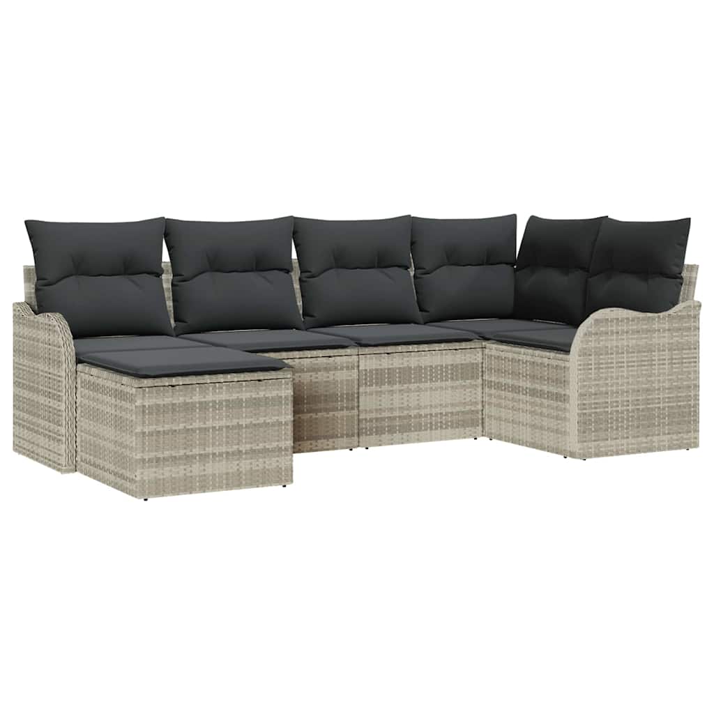 Havesofa Sæt med pude 6 pcs Lysegrå Poly rattan