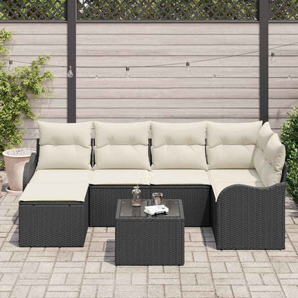 Havesofa Sæt med pude 7 pcs Sort Poly rattan