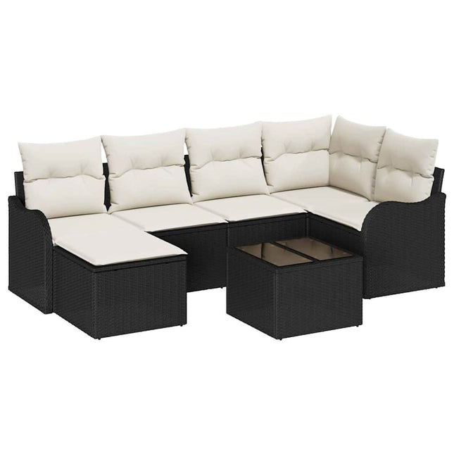 Havesofa Sæt med pude 7 pcs Sort Poly rattan