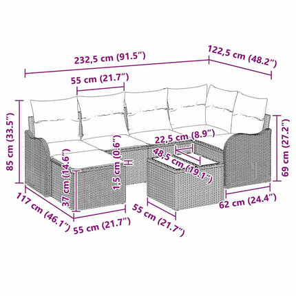 Havesofa Sæt med pude 7 pcs Sort Poly rattan