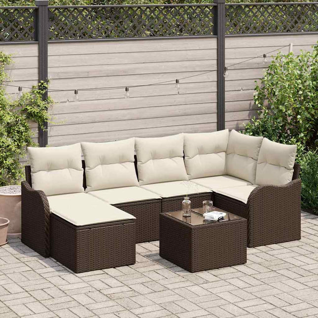 Havesofa Sæt med pude 7 pcs Brun Poly rattan