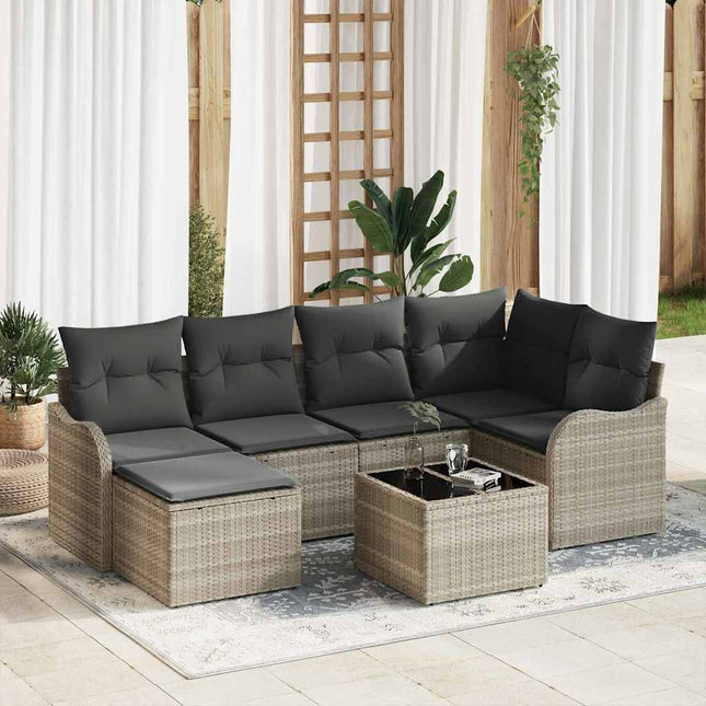 Havesofa Sæt 7 pcs Lysegrå polyrattan