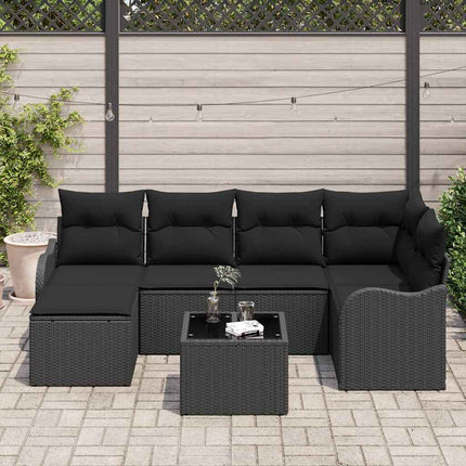 Havesofa Sæt med pude 7 pcs Sort Poly rattan