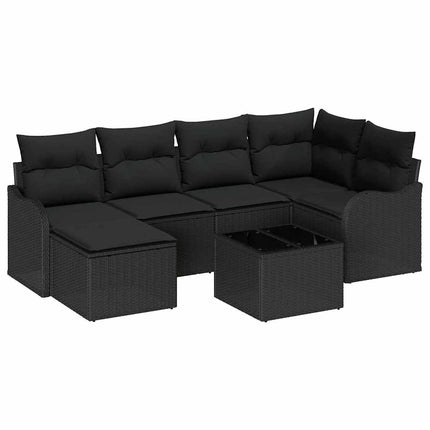 Havesofa Sæt med pude 7 pcs Sort Poly rattan