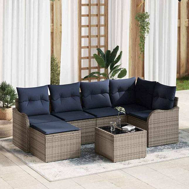Havesofa Sæt 7 stk. Grå polyrattan