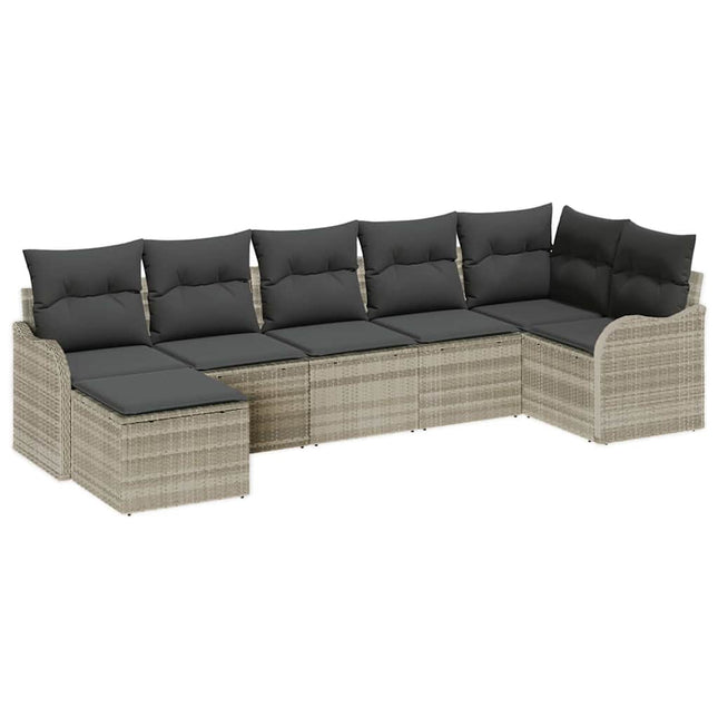 Havesofa Sæt 7 pcs Lysegrå polyrattan